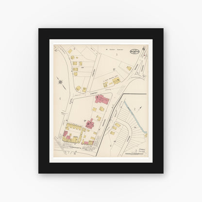 Old map wall art mockup — black gallery frame with white mat — Sanborn Fire Insurance Map from Arlington, Middlesex County, Massachusetts (1922), Sheet #0006