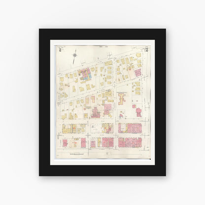 Old map wall art mockup — black gallery frame with white mat — Sanborn Fire Insurance Map from Palestine, Anderson County, Texas (1949), Sheet #0002