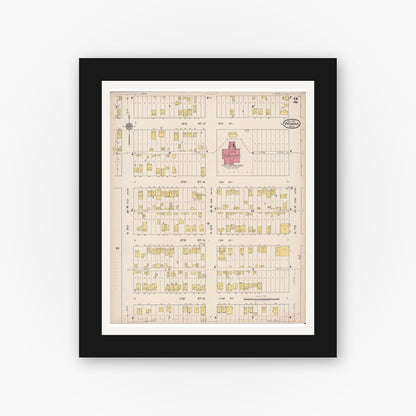 Old map wall art mockup — black gallery frame with white mat — Sanborn Fire Insurance Map from Virginia, Saint Louis County, Minnesota (1921), Sheet #0002