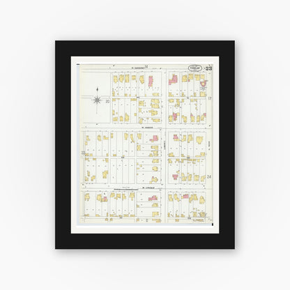 Old map wall art mockup — black gallery frame with white mat — Sanborn Fire Insurance Map from Findlay, Hancock County, Ohio (1901), Sheet #0023
