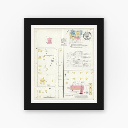 Old map wall art mockup — black gallery frame with white mat — Sanborn Fire Insurance Map from Itasca, Hill County, Texas (1912) - Complete Map Set