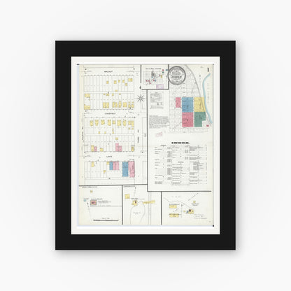 Old map wall art mockup — black gallery frame with white mat — Sanborn Fire Insurance Map from Chisholm, Saint Louis County, Minnesota (1909) - Complete Map Set