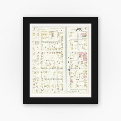 Old map wall art mockup — black gallery frame with white mat — Sanborn Fire Insurance Map from McAllen, Hidalgo County, Texas (1925), Sheet #0006