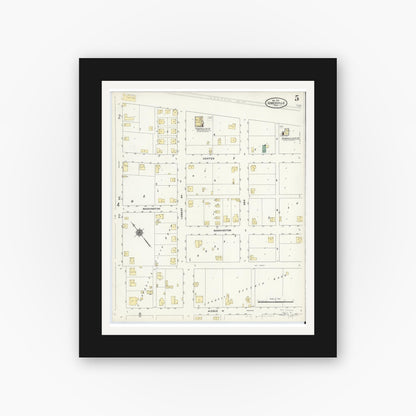 Old map wall art mockup — black gallery frame with white mat — Sanborn Fire Insurance Map from Somerville, Burleson County, Texas (1910), Sheet #0005