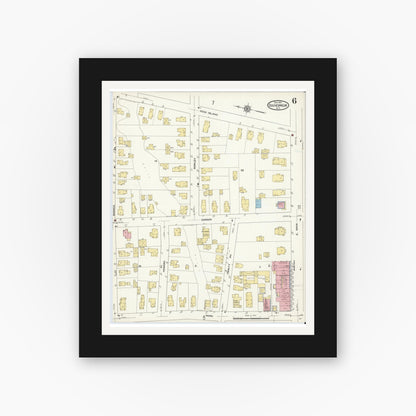 Old map wall art mockup — black gallery frame with white mat — Sanborn Fire Insurance Map from Gouverneur, Saint Lawrence County, New York (1912), Sheet #0006