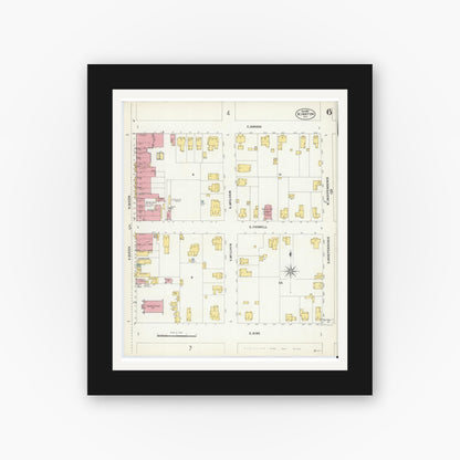 Old map wall art mockup — black gallery frame with white mat — Sanborn Fire Insurance Map from Kinston, Lenoir County, North Carolina (1901), Sheet #0006
