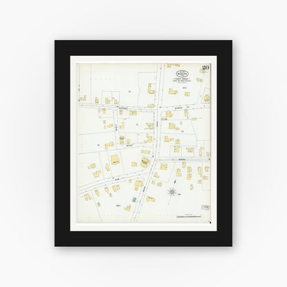 Old map wall art mockup — black gallery frame with white mat — Sanborn Fire Insurance Map from Woburn, Middlesex County, Massachusetts (1899), Sheet #0020