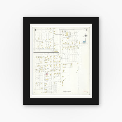 Old map wall art mockup — black gallery frame with white mat — Sanborn Fire Insurance Map from Merrill, Saginaw County, Michigan (1939), Sheet #0003