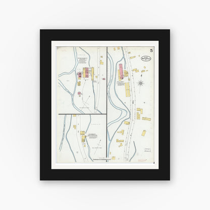 Old map wall art mockup — black gallery frame with white mat — Sanborn Fire Insurance Map from Waterville, Oneida County, New York (1899), Sheet #0005