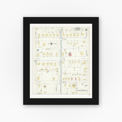 Old map wall art mockup — black gallery frame with white mat — Sanborn Fire Insurance Map from Denton, Denton County, Texas (1912), Sheet #0011