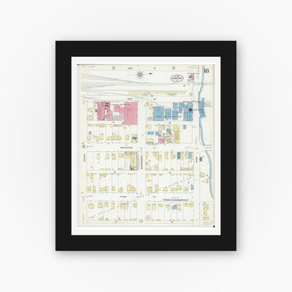 Old map wall art mockup — black gallery frame with white mat — Sanborn Fire Insurance Map from Kankakee, Kankakee County, Illinois (1907), Sheet #0018