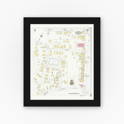 Old map wall art mockup — black gallery frame with white mat — Sanborn Fire Insurance Map from Plymouth, Plymouth County, Massachusetts (1927), Sheet #0003