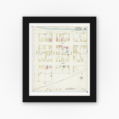 Old map wall art mockup — black gallery frame with white mat — Sanborn Fire Insurance Map from Piketon, Pike County, Ohio (1896), Sheet #0002