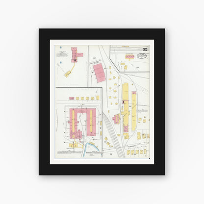 Old map wall art mockup — black gallery frame with white mat — Sanborn Fire Insurance Map from Charlotte, Mecklenburg County, North Carolina (1905), Sheet #0032