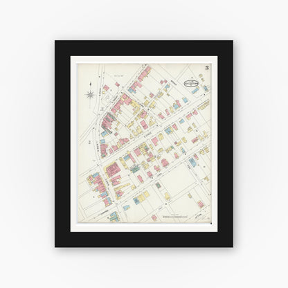 Old map wall art mockup — black gallery frame with white mat — Sanborn Fire Insurance Map from Doylestown, Bucks County, Pennsylvania (1896), Sheet #0003