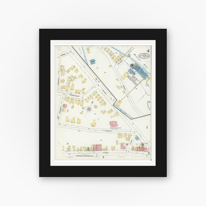 Old map wall art mockup — black gallery frame with white mat — Sanborn Fire Insurance Map from Little Falls, Herkimer County, New York (1906), Sheet #0004