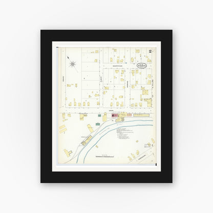 Old map wall art mockup — black gallery frame with white mat — Sanborn Fire Insurance Map from Sebewaing, Huron County, Michigan (1909), Sheet #0002