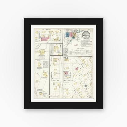 Old map wall art mockup — black gallery frame with white mat — Sanborn Fire Insurance Map from Worthington, Greene County, Indiana (1913) - Complete Map Set