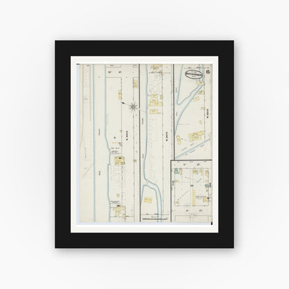 Old map wall art mockup — black gallery frame with white mat — Sanborn Fire Insurance Map from Benton Harbor, Berrien County, Michigan (1889), Sheet #0006