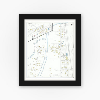 Old map wall art mockup — black gallery frame with white mat — Sanborn Fire Insurance Map from Pemberville, Wood County, Ohio (1948), Sheet #0004