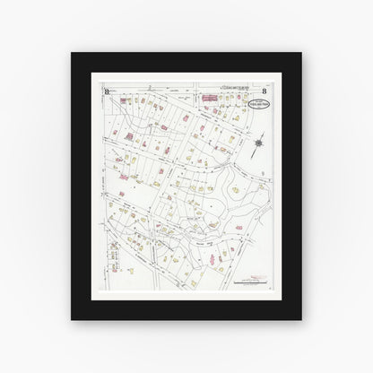 Old map wall art mockup — black gallery frame with white mat — Sanborn Fire Insurance Map from Highland Park, Lake County, Illinois (1924), Sheet #0008