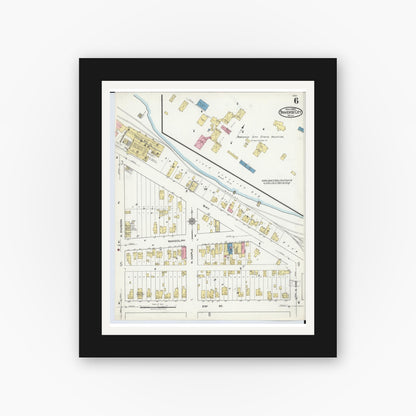Old map wall art mockup — black gallery frame with white mat — Sanborn Fire Insurance Map from Traverse City, Grand Traverse County, Michigan (1920), Sheet #0006
