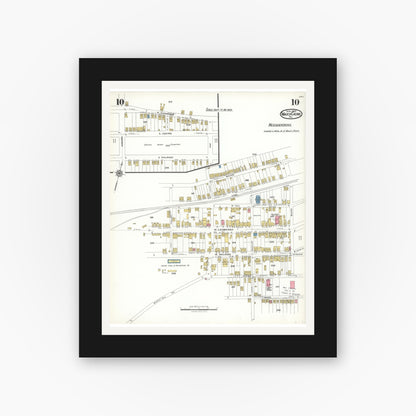 Old map wall art mockup — black gallery frame with white mat — Sanborn Fire Insurance Map from Mauch Chunk, Carbon County, Pennsylvania (1923), Sheet #0010