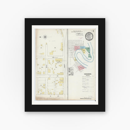 Old map wall art mockup — black gallery frame with white mat — Sanborn Fire Insurance Map from Orange, Orange County, Texas (1891), Sheet #0001