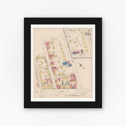 Old map wall art mockup — black gallery frame with white mat — Sanborn Fire Insurance Map from Englewood, Bergen County, New Jersey (1922), Sheet #0005