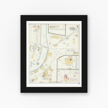 Old map wall art mockup — black gallery frame with white mat — Sanborn Fire Insurance Map from South Haven, Van Buren County, Michigan (1896), Sheet #0004