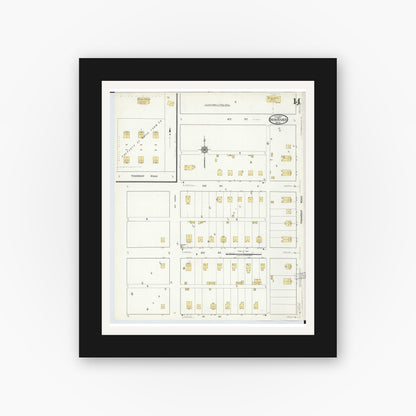 Old map wall art mockup — black gallery frame with white mat — Sanborn Fire Insurance Map from Iron River, Iron County, Michigan (1917), Sheet #0014