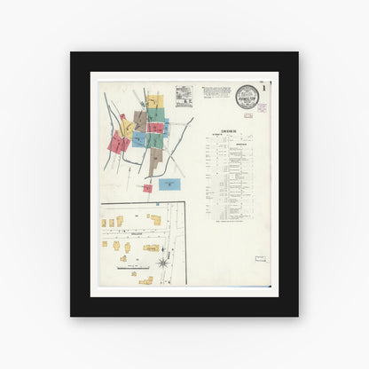 Old map wall art mockup — black gallery frame with white mat — Sanborn Fire Insurance Map from Hamilton, Madison County, New York (1906), Sheet #0001