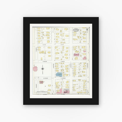 Old map wall art mockup — black gallery frame with white mat — Sanborn Fire Insurance Map from Clinton, De Witt County, Illinois (1910), Sheet #0003