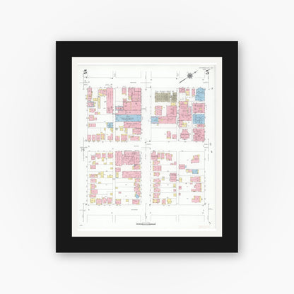 Old map wall art mockup — black gallery frame with white mat — Sanborn Fire Insurance Map from Jefferson City, Cole County, Missouri (1939), Sheet #0005