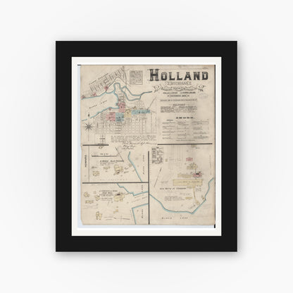 Old map wall art mockup — black gallery frame with white mat — Sanborn Fire Insurance Map from Holland, Ottawa County, Michigan (1883), Sheet #0001