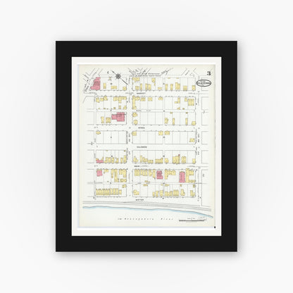 Old map wall art mockup — black gallery frame with white mat — Sanborn Fire Insurance Map from Belle Vernon, Fayette County, Pennsylvania (1918), Sheet #0003