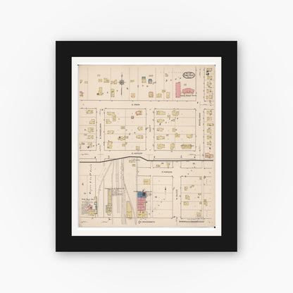 Old map wall art mockup — black gallery frame with white mat — Sanborn Fire Insurance Map from Bad Axe, Huron County, Michigan (1922), Sheet #0005