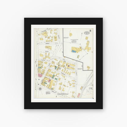 Old map wall art mockup — black gallery frame with white mat — Sanborn Fire Insurance Map from Stoneham, Middlesex County, Massachusetts (1903), Sheet #0005