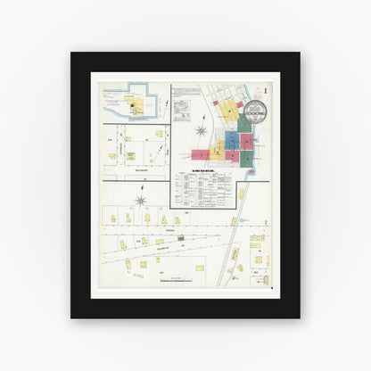 Old map wall art mockup — black gallery frame with white mat — Sanborn Fire Insurance Map from Green Cove Springs, Clay County, Florida (1909), Sheet #0001