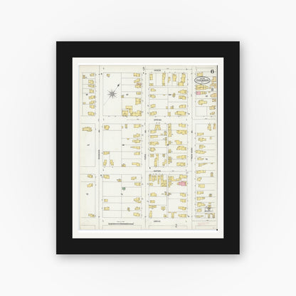 Old map wall art mockup — black gallery frame with white mat — Sanborn Fire Insurance Map from Ogdensburg, St. Lawrence County, New York (1898), Sheet #0006