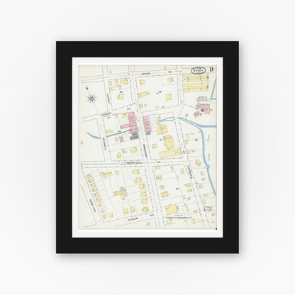 Old map wall art mockup — black gallery frame with white mat — Sanborn Fire Insurance Map from Nyack, Rockland County, New York. (1892), Sheet #0009