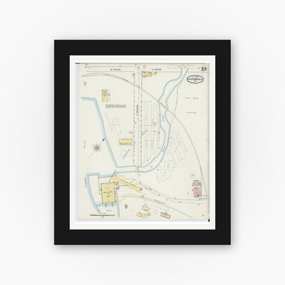 Old map wall art mockup — black gallery frame with white mat — Sanborn Fire Insurance Map from Chippewa Falls, Chippewa County, Wisconsin (1895), Sheet #0019