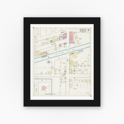 Old map wall art mockup — black gallery frame with white mat — Sanborn Fire Insurance Map from Seneca, La Salle County, Illinois (1893), Sheet #0003