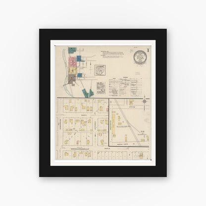 Old map wall art mockup — black gallery frame with white mat — Sanborn Fire Insurance Map from Utica, Licking County, Ohio (1922) - Complete Map Set