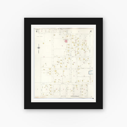 Old map wall art mockup — black gallery frame with white mat — Sanborn Fire Insurance Map from Rockwall, Rockwall County, Texas (1945), Sheet #0004