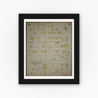 Old map wall art mockup — black gallery frame with white mat — Sanborn Fire Insurance Map from New Jersey Coast, New Jersey Coast, New Jersey (1890), Sheet #0014