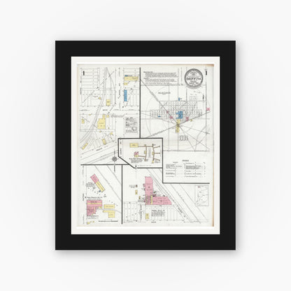 Old map wall art mockup — black gallery frame with white mat — Sanborn Fire Insurance Map from Griffith, Lake County, Indiana (1930) - Complete Map Set