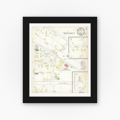Old map wall art mockup — black gallery frame with white mat — Sanborn Fire Insurance Map from Campbell, Santa Clara County, California (1899) - Complete Map Set