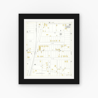 Old map wall art mockup — black gallery frame with white mat — Sanborn Fire Insurance Map from Long Beach, Los Angeles County, California (1905), Sheet #0027