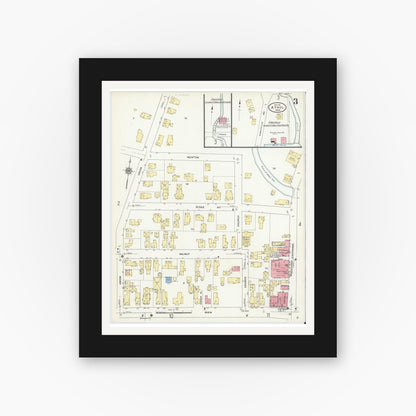 Old map wall art mockup — black gallery frame with white mat — Sanborn Fire Insurance Map from Athol, Worcester County, Massachusetts (1911), Sheet #0003